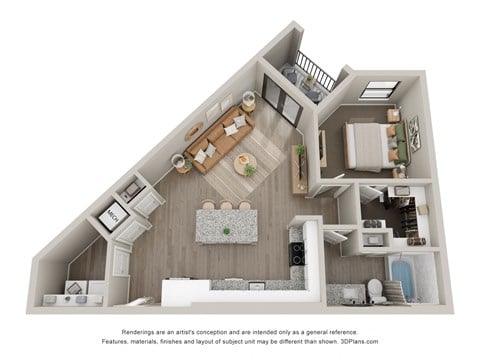 Floor plan for 1 bed, 1 bath, 779 sqft